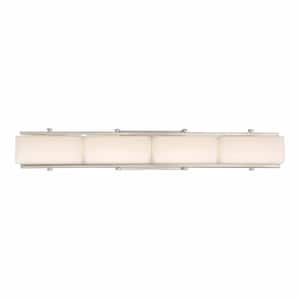 30 in. Rowan 1-Light LED Satin Platinum Contemporary Wall Mount Sconce Light with Frosted Glass Shade