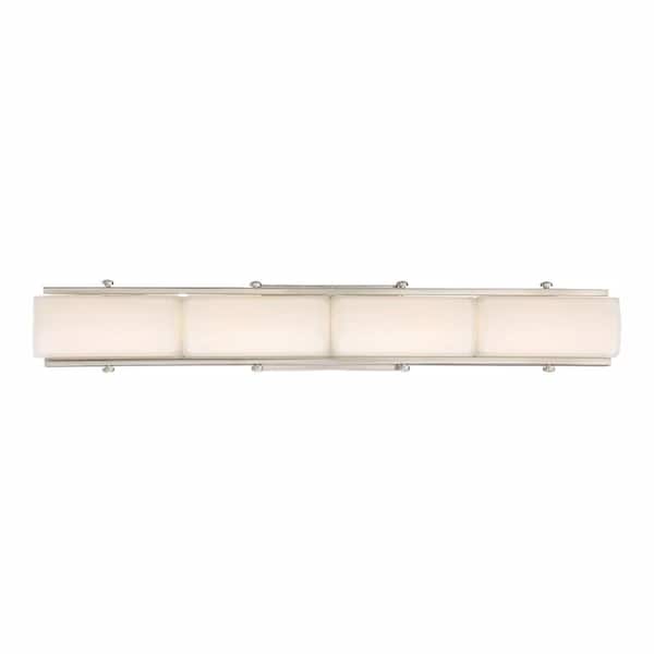 Designers Fountain 30 in. Rowan 1-Light LED Satin Platinum Contemporary Wall Mount Sconce Light with Frosted Glass Shade