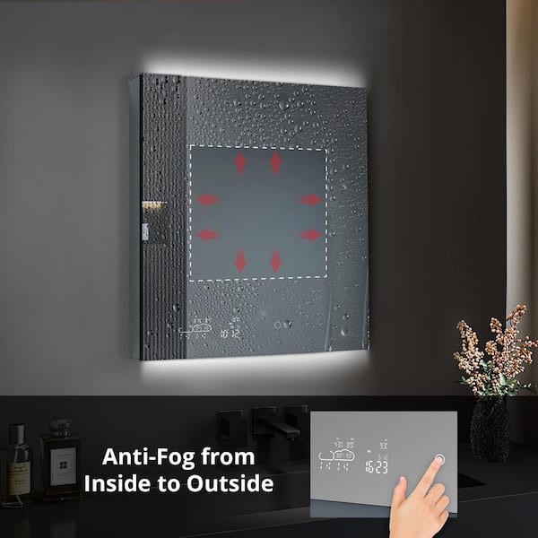 Lexora Savera 36 in. W x 32 in. H Recessed or Surface-Mount LED Mirror Medicine Cabinet with Defogger