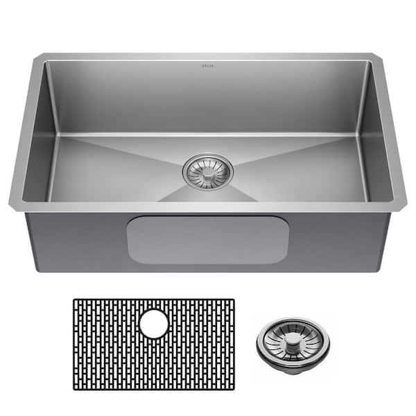 Delta Lenta 16-Gauge Stainless Steel 30 in. Single Bowl Undermount Kitchen Sink  with Accessories 953034-30S-SS - The Home Depot