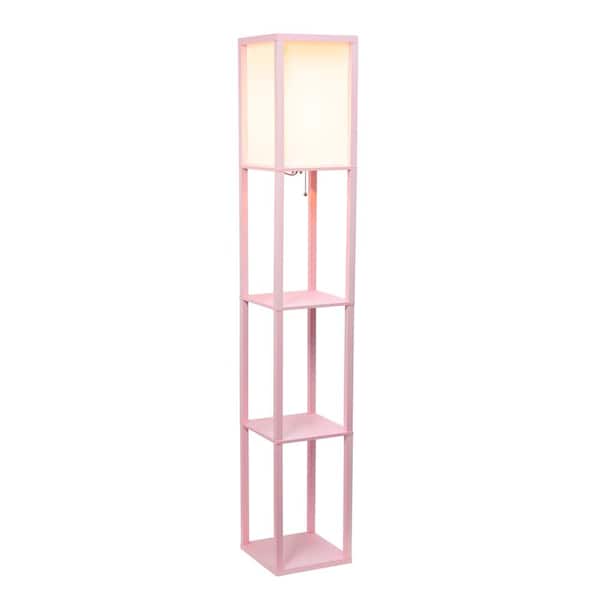 Simple Designs 62.5 in. Light Pink Three Shelf Standard Floor Lamp with White Shade for Living Room, Bedroom, with LED Bulb Included