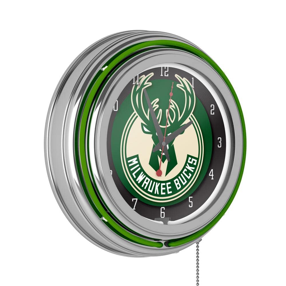Milwaukee Bucks Green Logo Lighted Analog Neon Clock