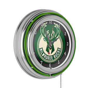 Milwaukee Bucks Green Logo Lighted Analog Neon Clock