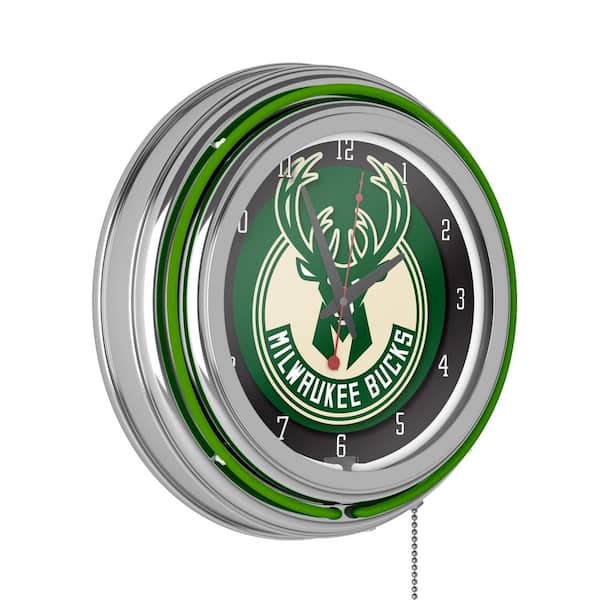 Unbranded Milwaukee Bucks Green Logo Lighted Analog Neon Clock