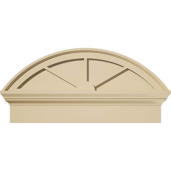 Ekena Millwork 28 in. W x 13-7/8 in. H x 2-3/4 in. P Segment Arch 3 Spoke Signature Urethane Combination Pediment, Primed Tan