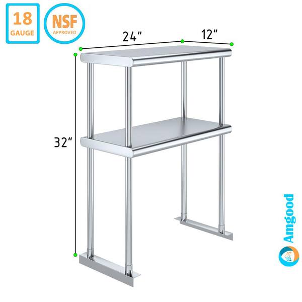 AMGOOD 12 in. x 24 in. Stainless Steel Double OverShelf for