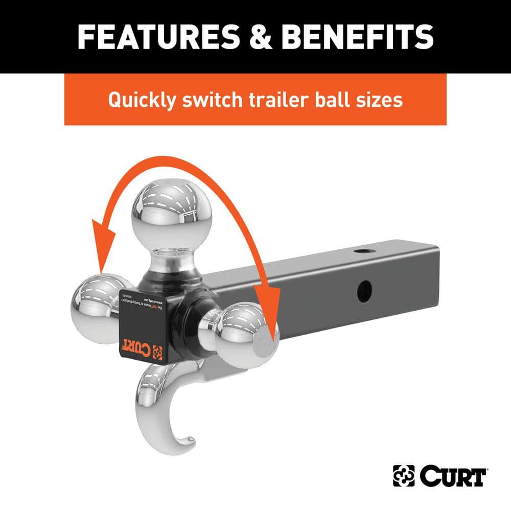 GTW Fits 2 inch Receiver 10,000 lbs 2-5/16” 2” ONLTCO Tri-Ball Trailer Hitch Ball Mount with Tow Hook Welded Multi-Ball 1-7/8” 