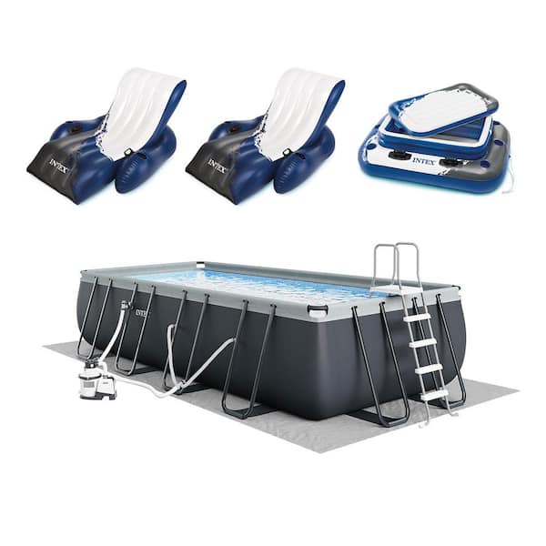 18 ft. Rectangular Pool Set with Inflatable Loungers and Cooler (2-Pack)