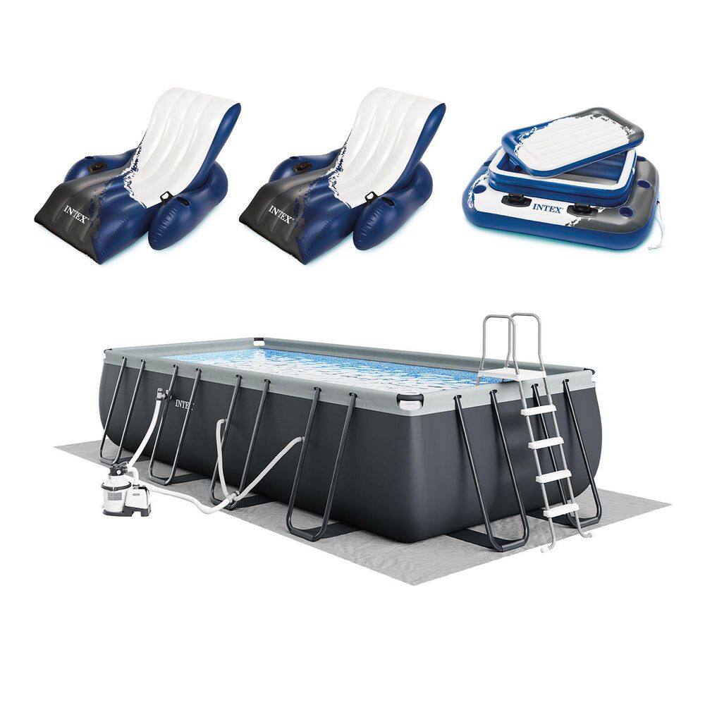 18 ft. Rectangular Pool Set with Inflatable Loungers and Cooler (2-Pack)
