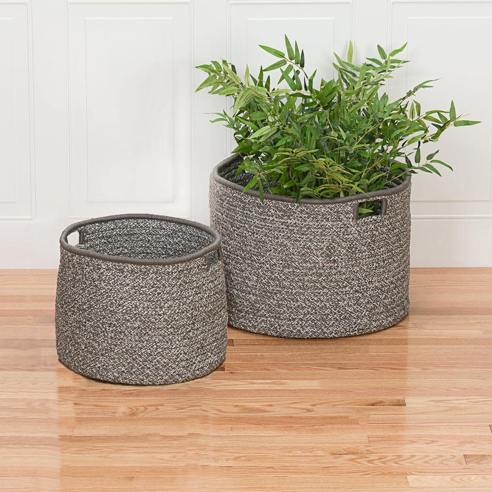 Casablanca Round Grey Woven Polypropylene Decorative Basket 20"