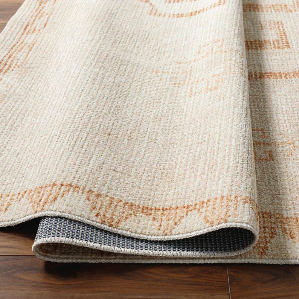 Ivory and Gold Hand-Knotted Synthetic Area Rug