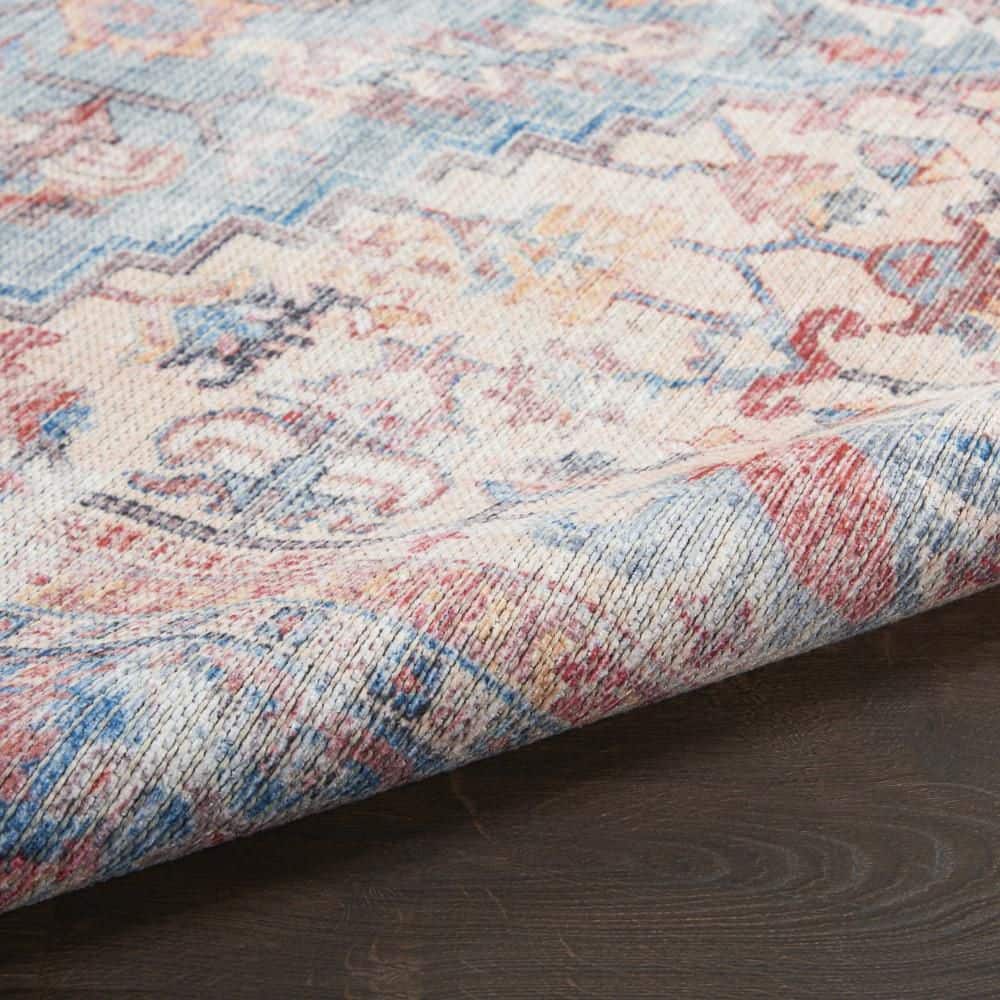 Machine Washable Blue and Multicolor Floral Runner Rug