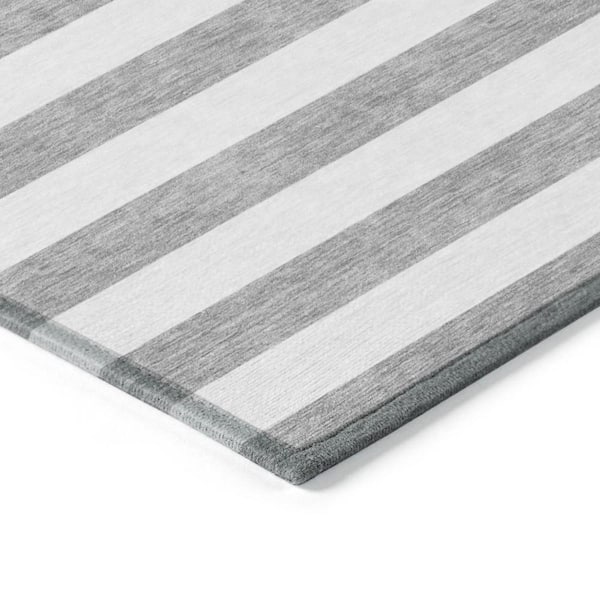 Gray and White 3 ft. x 5 ft. Woven Striped Polyester Rectangle Indoor/Outdoor Area Rug