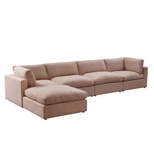Yaritza 72 in. Wide Flared Arm Upholstered Linen L-Shaped 5-Seat Sofa in Pink