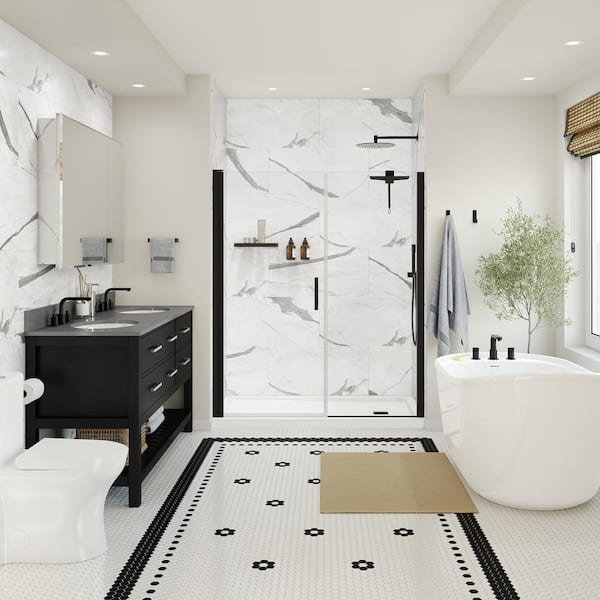 DreamLine Epiphany Shower Surrounds Glue-up Alcove Wall Tiles 15.75in. x 31.5in. In Smooth Marble Glacier