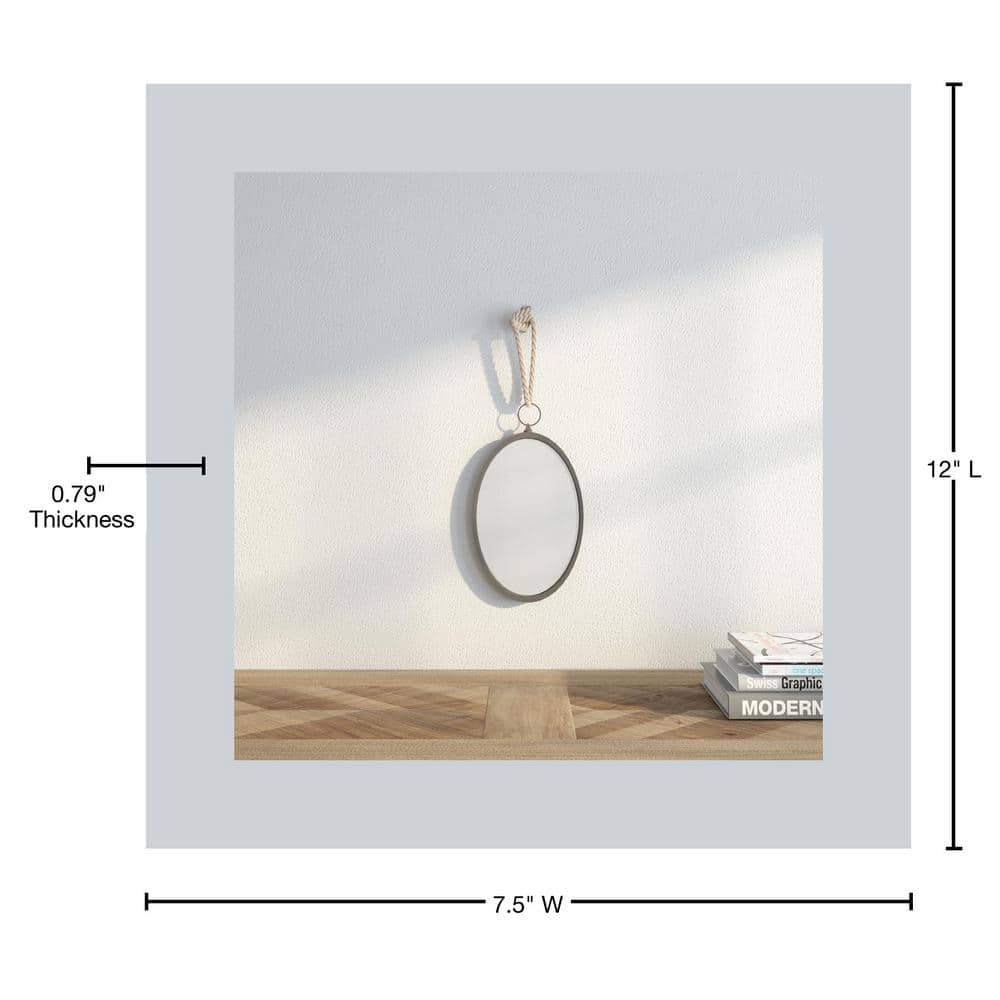 Oval Silver Metal Wall Mirror with Rope Hanging Loop