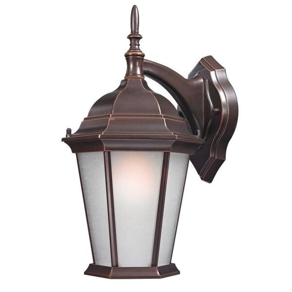 Design Wall-Mount 15.5 in. Outdoor Old Bronze Lantern with White Glass Shade