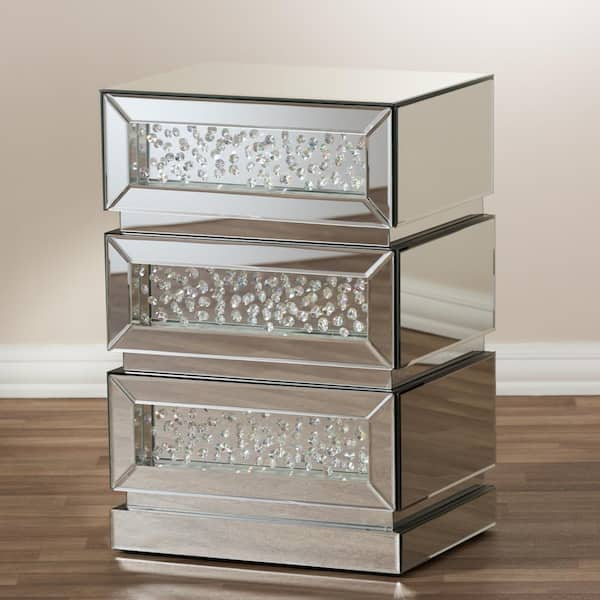 Baxton Studio Sabrina 3 Drawer Silver Metallic Nightstand 28862