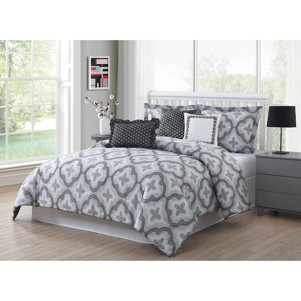 Brussels 7 Piece Grey White Black King, Black And White Bedding King Size