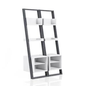Addis 72 in. H Gray MDF 4-Shelf Leaning Accent Bookcase with 2-Pieces