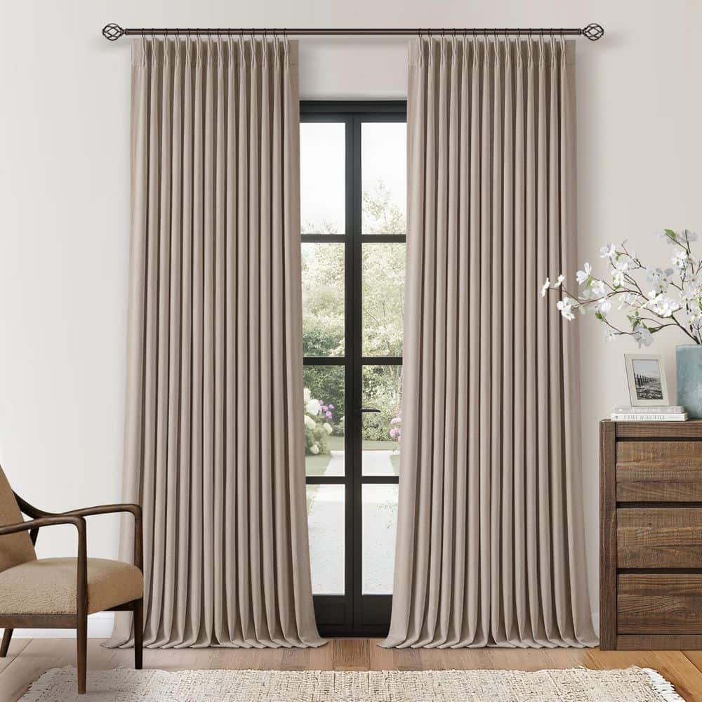 Burlywood Birch Linen Pinch Pleated 40 in. W x 105 in. L Back Tab Blackout Curtain (Set of 2) price history on PriceWatchPro