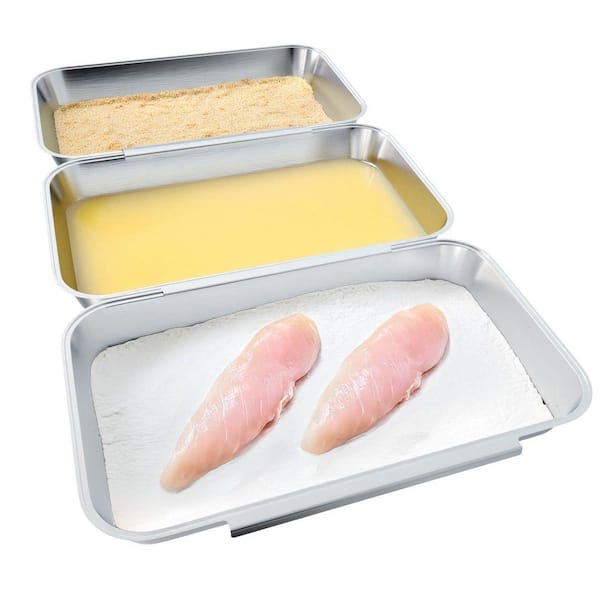 Lynzavix Silver Stainless Steel Breading Tray Set with