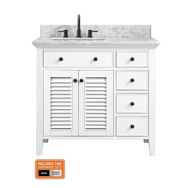 Fallworth 37 in. Single Sink White Bath Vanity with Carrara Marble Top (Assembled)