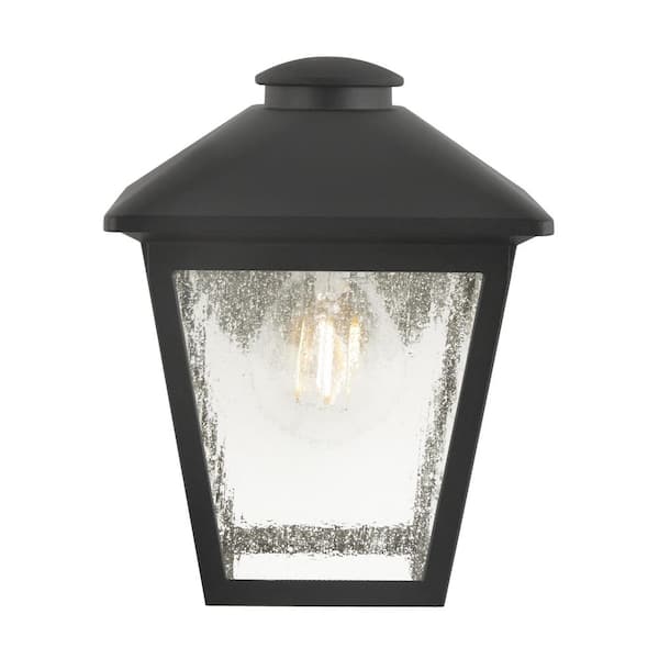 Hampton Bay Malena 1-Light Black Hardwired Outdoor Wall Lantern Sconce Light  with Clear Seeded Glass 5294503012 - The Home Depot