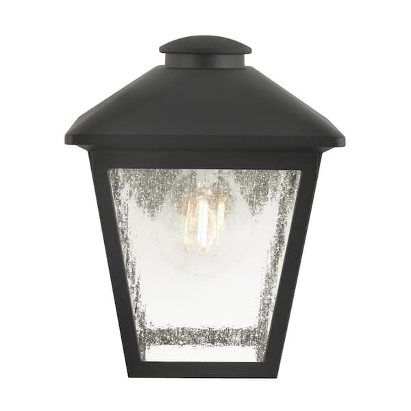 Hampton Bay Malena 7.83 in. 1-Light Black Hardwired Outdoor Wall Light Lantern Sconce Light with Clear Seeded Glass