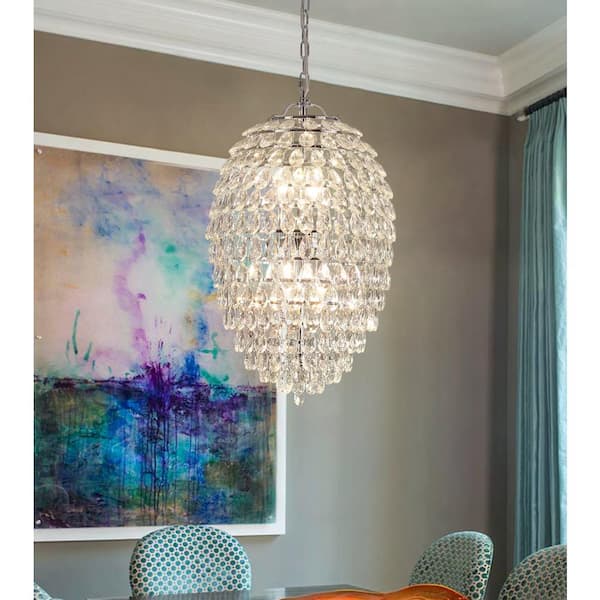 6-Light Chrome Modern Chandelier Pendant Light with Crystal