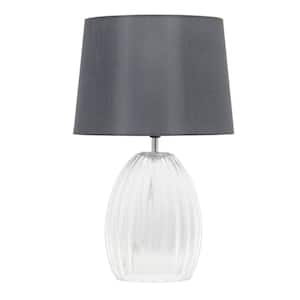 17.63 in. Clear Table Lamp Contemporary Fluted Glass with Gray Fabric Shade