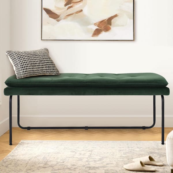 23.6 Modern Upholstered Green Shoe Rack Flip-Top Entryway Bench with Open  Storage