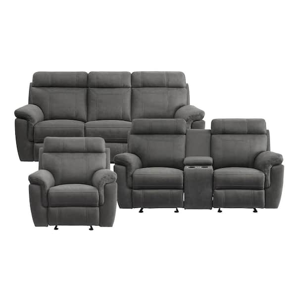 Cassville 84.5 in. W Pillow Top Arm Microfiber Rectangle 3-Piece Manual Reclining Sofa Set in. Gray