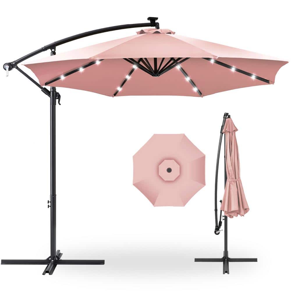 Rose Quartz 10ft Solar LED Offset Hanging Patio Umbrella with Adjustable Tilt