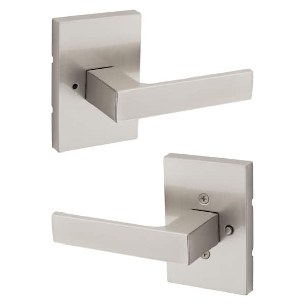 Kwikset Singapore Satin Nickel Rectangular Straight Bed/Bath Door Handle