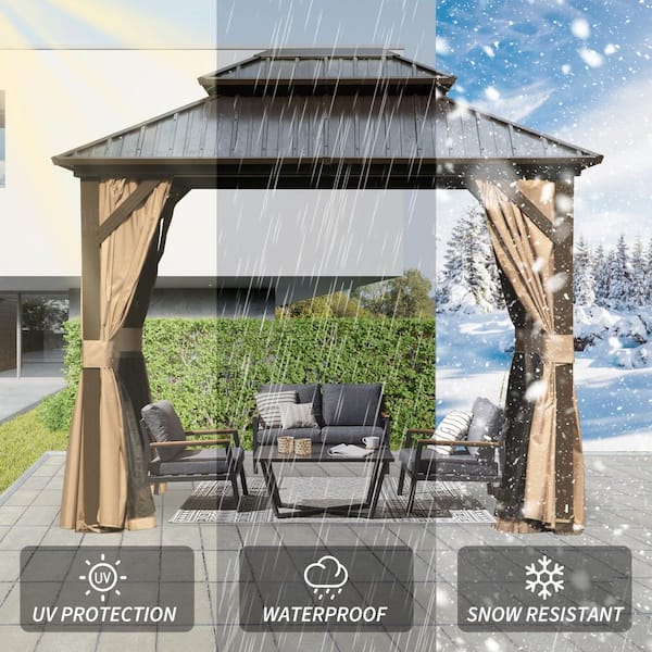 VAMOP 8 ft. x 10 ft. Brown Outdoor Hardtop Gazebo with Galvanized