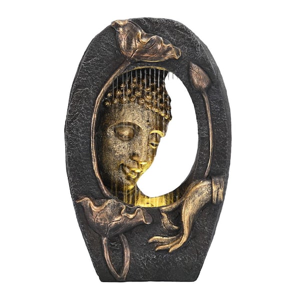 21 in. Corded Electric Resin Waterfall Fountain with LED Light and Pump all Zen Garden Statues for Yard Decor