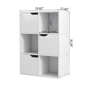 23.62 in. Wide White Wood Finish Storage Bookcase with 6 Cube Organizers