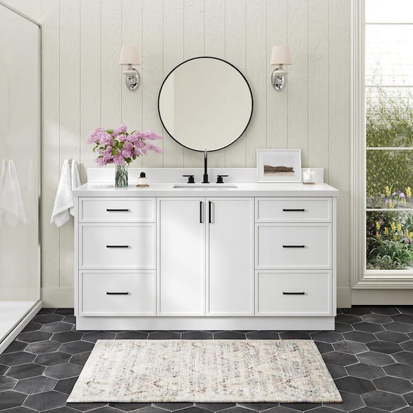 ARIEL Kelly 67 in. W x 22 in. D x 36 in. H Single Bath Vanity in White with Pure White Quartz Top