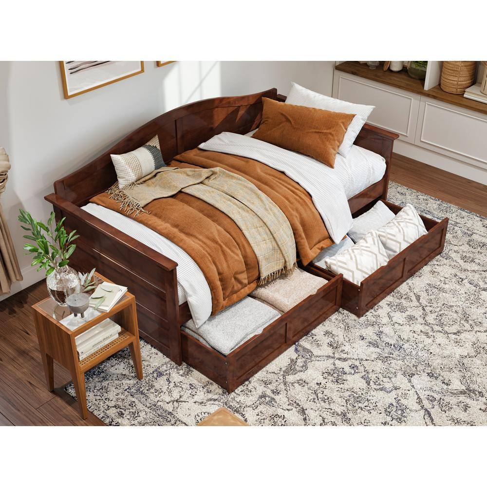 Acadia Walnut Twin Wood Daybed with 2 Storage Drawers