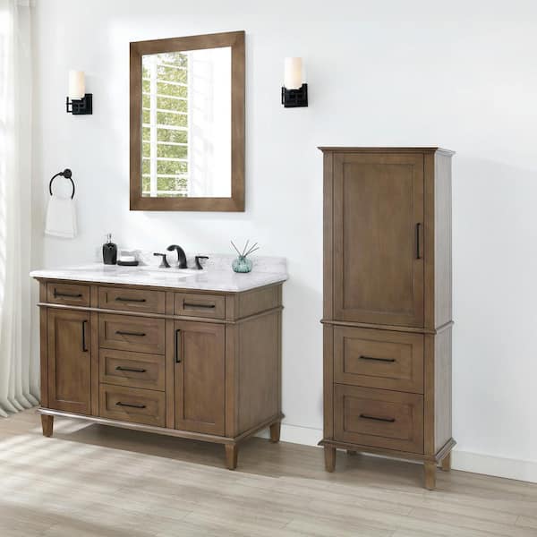 Linen Cabinet In Almond Latte Sonoma, Linen Tower Bathroom Vanity And Cabinet Combo