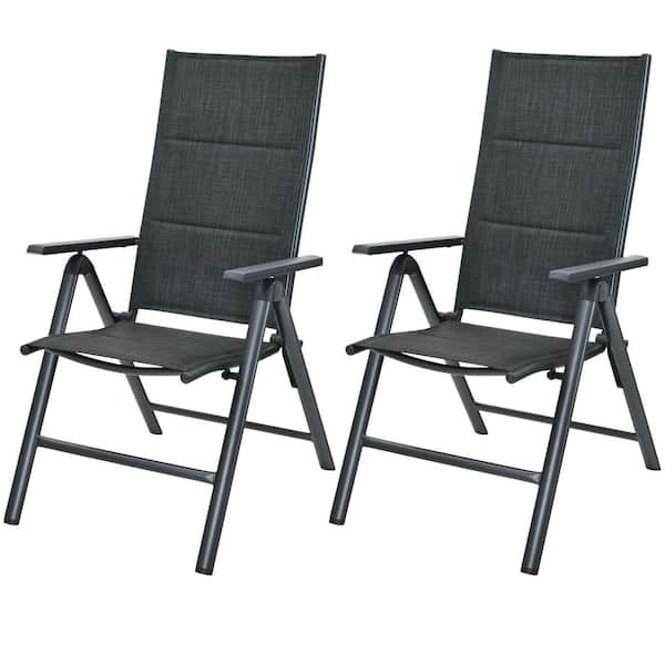 HONEY JOY Patio Dining Chairs Adjustable Sling Back Chairs Folding Outdoor Lounge Chairs for Camping Garden (Set of 2)