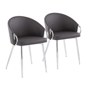 Claire Grey Faux Leather and Chrome Metal Arm Chair (Set of 2)