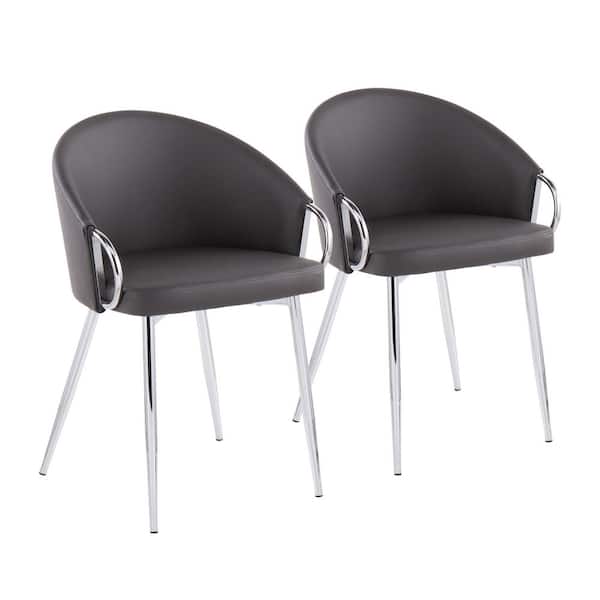 Lumisource Claire Grey Faux Leather and Chrome Metal Arm Chair (Set of 2)