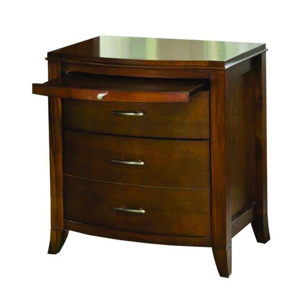 Benjara 3Drawers Brown Wooden Nightstand with 1Pull Out Tray 18 in. L