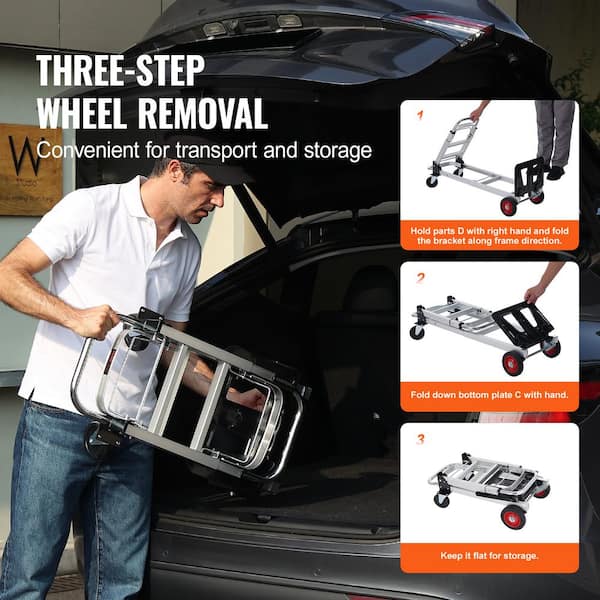 Aluminum Folding Hand Truck, 4 In 1 Design 1000 Lbs Capacity, Heavy Duty Industrial Collapsible Cart, Dolly Cart With Rubber Wheels For Transport And Moving In Warehouse Supermarket Garden - View #4