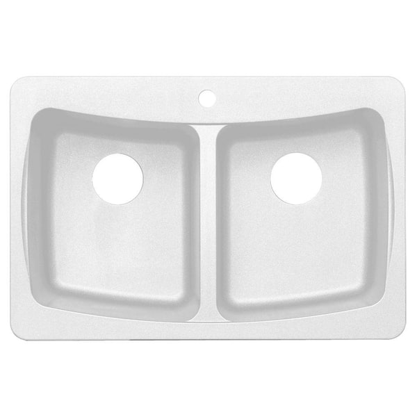 Unbranded Dual Mount Granite 33 in. 3-Hole Double Bowl Kitchen Sink in White