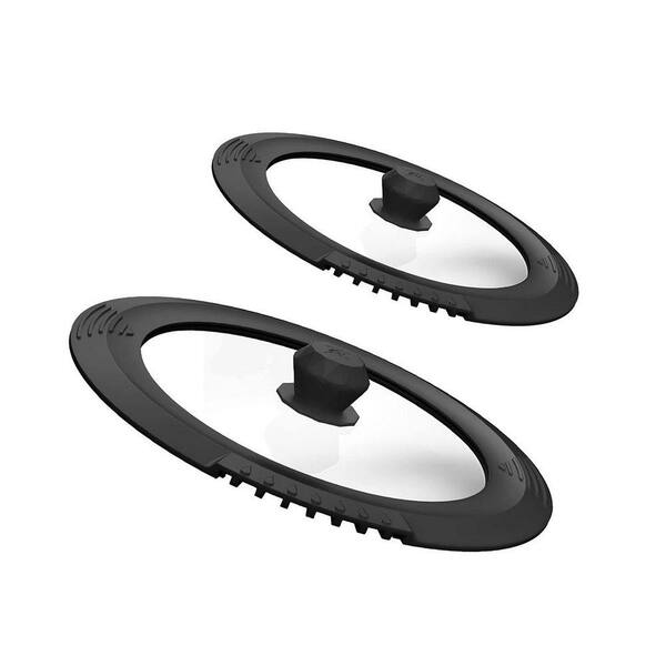 Universal Glass Strainer Lid with Heat Resistant Silicone Rim for 6.5-12 inch Stock Pots and Soup Pots, Black