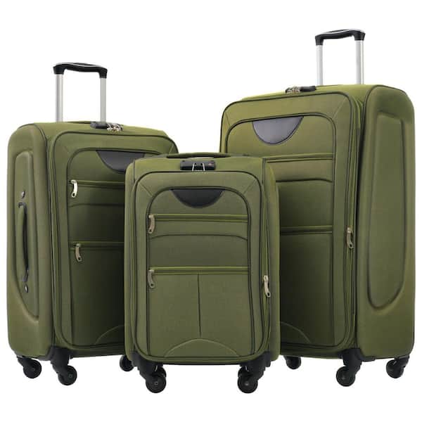 Merax Lightweight 3-Piece Army Green Expandable Polyester Softshell Spinner Luggage Set with 3-Zippered External Pockets