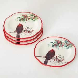 9 in. Christmas Cardinal Snack Plate Set of 4, Multicolor